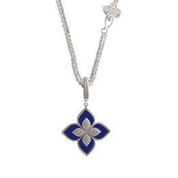 Necklaces Four Leaf Clover Diamond Lapis Double Chain Sweater Chain 18K Gold Plating Pendant Necklace