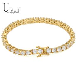 Bangle UWIN Mens Tennis Bracelet Gold Color Copper Material Iced Out 1 Row CZ Chain Hip hop Style 3mm 4mm 5mm Charms Jewelry