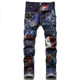 New 2023 Summer Street Style Collage Men's Straight Cut Pants Youth Fashion Mid Rise Casual Personality Jeans P230522