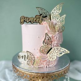 Other Event Party Supplies 12Pcs Metal Texture Gold Artificial Butterfly Cake Topper Decoration Simulation Butterflies Wedding Crafts 230522