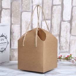 100pcs/lot Creative design Hand Brown Paper Boxes Favors Food Packaging Gift Box With Handle 14.5x14.5x18cm