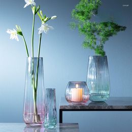 Vases Handmade Crystal Glass Vase Gradient Pink Flower Ware Living Room Simple Light Luxury Candlestick Ornaments