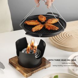 BBQ Grills Mini Alcohol Furnace Plate Detachable Single Solid Burners Grill Nonstick Japanese Easy To Clean for Camping Picnic 230522