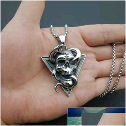 Pendant Necklaces 316L Stainless Steel Retro Skl And Snake Punk Style Men Women Necklace Birthday Gift Factory Price Expert Dhgarden Dhgb1