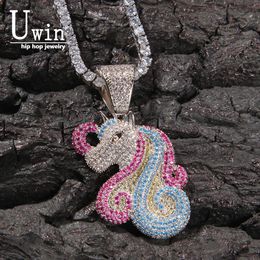 Necklaces UWIN Cubic Zirconia Unicorn Pendant Necklace Full Iced Out Charms AAA gold plated CZ Stone Fashion Jewellery for Dropshing