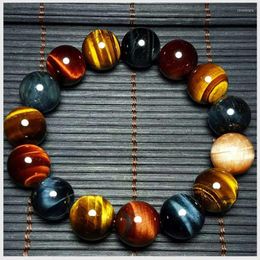 Strand Natural Tiger Eye Bracelet 14mm Beads Jewellery Accessories Multi Colour Stone Bracelets For Women Bracele