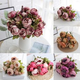 Decorative Flowers Realistic Artificial Flower Spray 13 Core Covered Peony Simulation Sunflower Garland Kitchen