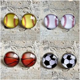 Stud Vintage Glass Earrings Creative Baseball Football Basketball Ball Fashion Jewellery Accessories Drop Delivery Dh2Fi