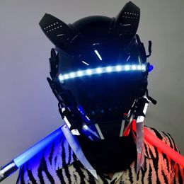 Party Masks Cyberpunk Mask Cosplay Cool Tech Helmet Mechanical Sci-fi LED Glowing Halloween Party Gift Props 230523