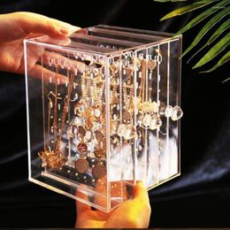 Jewelry Pouches High-end Acrylic Earrings Display Stand Storage Box Dustproof Drawers Rack Holder Case Transparent / Black