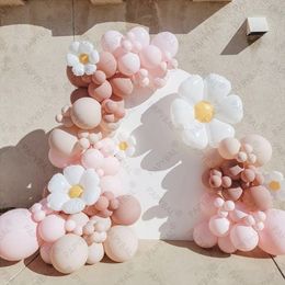 Other Event Party Supplies 109PCS White Flower Daisy Theme Arch Garland Balloons 5/10/12inch Pink Peach Latex Ball Kits Woman Birthday Anniverary Gifts 230523