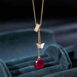 Necklaces DAIMI 910mm Ruby Necklace Female S925 Silver Tiancai Baoran Clavicle Pendant Genuine Gift