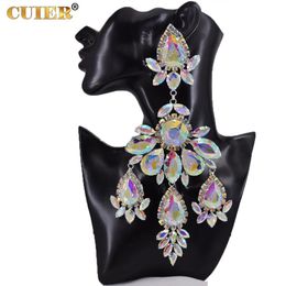Knot CuiEr Crystal AB Clip on Earrings for Drag Queen Huge Size Drop Pendant Jewelry TV show Accessories Fashion Men's Earrings