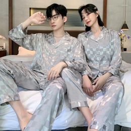 Men's Sleepwear Couple Pajama Suit Silk Satin Pajamas Lover Set Short Button-Down Pyjamas Pijama Women Men Loungewear Plus Size