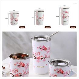 Water Bottles Stainless Steel Cherry Blossom Thermal Mug With Lid Double Wall Coffee Beer Cup Travel Camping Tea Tumbler Drinkware
