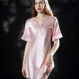 Women's Sleepwear Women's Silk Sleepwear Large Size Sexy Lace Thin Silky Satin Nightgown Summer Women Lingerie Plus Size Nightgowns for Sleeping T230523