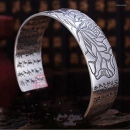 Bangle Titanium Silver Black Tibetan Bracelet Lotus Carved Religious Jewellery Bangles For Loyal Devotion Women Men