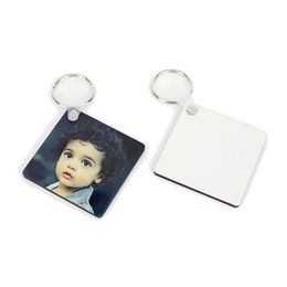Keychains Lanyards Sublimation Blank Wooden Keychain Double Sided Heat Transfer Square Pendant Diy Gift Keyring Drop Delivery Fash Dh2Ug
