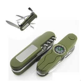 Party Favour Mtifunctional Folding Knife With Light Portable Bottle Opener Keychain Outdoor Tool Compass Stainless Steel Scissors Dro Dhix5