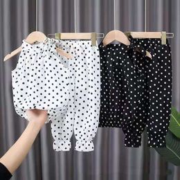 Clothing Sets 2PCS Baby Girls Summer Sleeveless Polka Dot Kids Clothes Chiffon ShirtsPants Outfits Children Casual Suits 230522