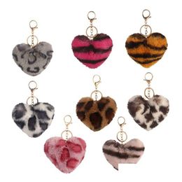 Keychains Lanyards 8Pcs/Set Leopard Plush Keychain Pendant Fashion Heart Shaped Key Chain Lage Decoration Keyring Exquisite Diy Gi Dheec