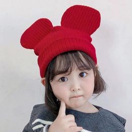 Беретские детские милые сплошные вязаные шляпы с мультяшными ушами мыши для подростка Beanie Cap Unisex Moungster Boy Girl теплый зимний котт