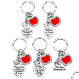 Keychains Lanyards Teachers Day Gift Stainless Steel Keychain Pendant Creative Apple Key Chain Lage Decoration Keyring Drop Delive Dhcvz