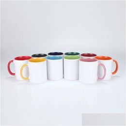 Mugs 9 Colors Heat Transfer Ceramic Mug With Handle Internal Color Sublimation Blank Coffee Cups 320Ml Home Creative Water Cup Drop Dhrof