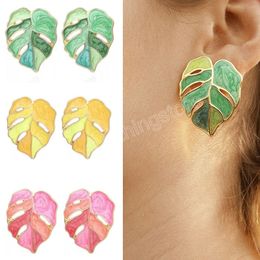 Vintage Boho Plant Green Leaf Stud Earrings for Women Simple Bohemian Spring Summer Jewelry Gifts Bijoux