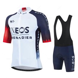 Bisiklet forması setleri ineos erkekler kısa kollu set yaz bicicleta giyim mtb maillot ropa Ciclismo spor giyim mavi bisiklet takım elbise 230522