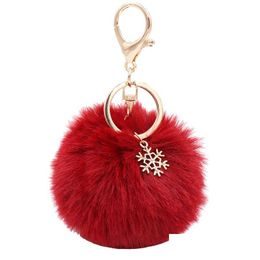 Keychains Lanyards Creativity Snowflake Plush Keychain Pendant Lage Decoration Jewelry Key Chain Christmas Gift Keyring Fashion Ac Dhaz6