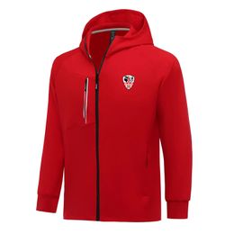 AC Ajaccio Men Jackets Autumn warm coat leisure outdoor jogging hooded sweatshirt Full zipper long sleeve Casual sports jacket