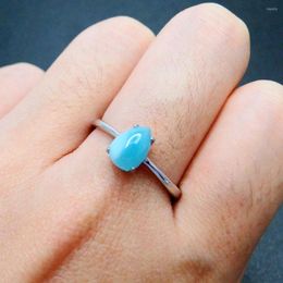 Cluster Rings Natural Larimar Ring 925 Sterling Silver Jewellery Pear 7x9mm Stone Wedding Women