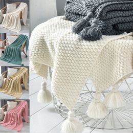 Blankets Nordic Tassel Knitted Blanket Solid Fringe Blanket For Bed Travel Sofa Shawl Throw Blanket Large Size Air Conditioner Blanket 230522
