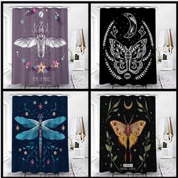 Shower Curtains Shower Curtain Polyester Insect Dragonfly Pattern Printed Butterflies Printing Waterproof Bathroom Accessories 230523