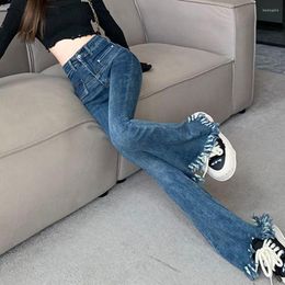 Women's Jeans High Waisted Fringed Micro Flared For Women's Slim Fit And Black Pants With A Sense Of Design Niche Floor Mop