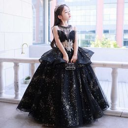 Girl's Dresses SOMENIE Girls' Luxury Party Children's Elegant Black Lace Princess Wedding with Piano Performance Dress G220523