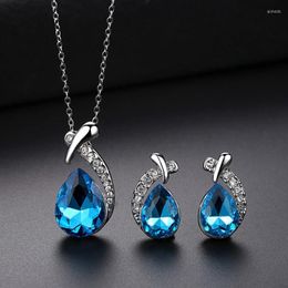 Necklace Earrings Set 5PCS Cute Charming Colourful Water Drops Faux Gem For Women Romantic Angel Tears Pendant Wedding Gift