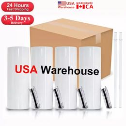 US/CA Local Warehouse 20oz Sublimation tumblers straight blanks white 304 Stainless Steel Vacuum Insulated tapered Slim DIY Cups Car Coffee Mugs 25Pcs/carton U0523