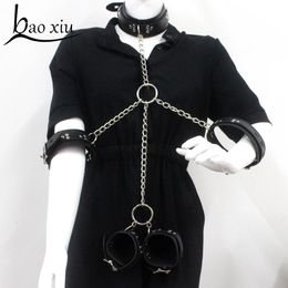 Necklaces Women Vintage Goth Faux Leather Collar Metal Chain Necklace Set Sexy Gothic Harness Harajuku Punk Bondage Statement Choker Set