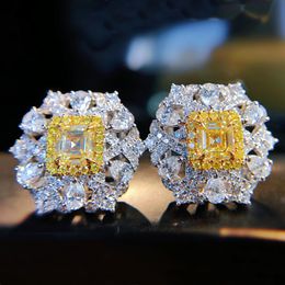 Luxury AAAAA Zircon Stud Earring 100% Real Silver Colour Jewellery Engagement Wedding Earrings for Women Bridal Gem Gift