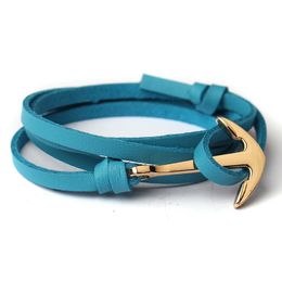 Popular Multilayered PU Leather Bracelet Gold Anchor Bracelets for Men and Women