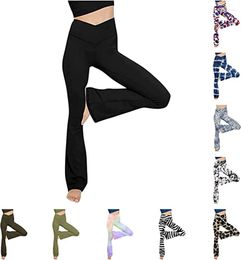 Women's Pants Flare Yoga For Women High Waist Tummy Control Bootcut V Crossover Palazzo Buttery Soft Workout Leggings