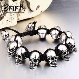 Bracelets BEIER 2018 New arrive skull Bracelets For Men Stainless Steel Shiny Skull Charm Link Chain Brecelets Male Gothic Jewellery BC8063
