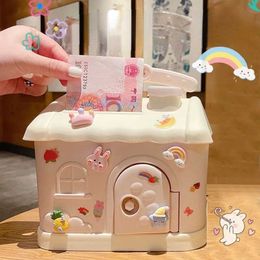 Decorative Objects Figurines Kawaii Piggy Bank for Kids House Shape with Lock and Key Coin Money Saving Box for Children Safe Money Box Piggy Bank for Kids G230523