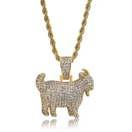 Necklaces TOPGRILLZ Shiny Trendy Goat Animal Pendant Necklace Charms For Men Women Gold Silver Colour Cubic Zircon Hip Hop Jewellery Gifts