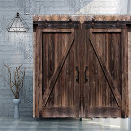 Shower Curtains Old Wooden Door Shower Curtain Farm Barn Door Rural FarmHouse Decoration Polyester Fabric Bath Curtain Bathroom Accessories Set 230523