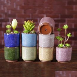 Planters Pots Ice Cracked Mini Ceramic Flower Pot Colorf Cute Flowerpot For Desktop Decoration Meaty Potted Plants 8 Style Drop De Dhhfz