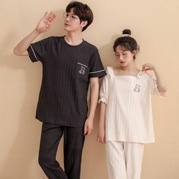 Men's Sleepwear Couple Pyjamas Short Sleeved Cotton Set Man Women Sleep Tops Youth Boy Girl Pijamas Summer Home Clothes Mujer