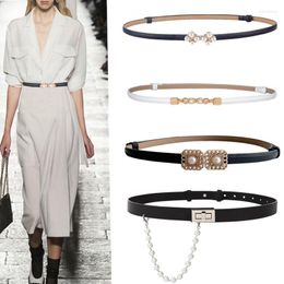 Belts Women Skirt Waistbands Gold Aloy Buckle Strap Pasek Damski Adjust PU Leather Pearl Cummerbunds Dress Girdle